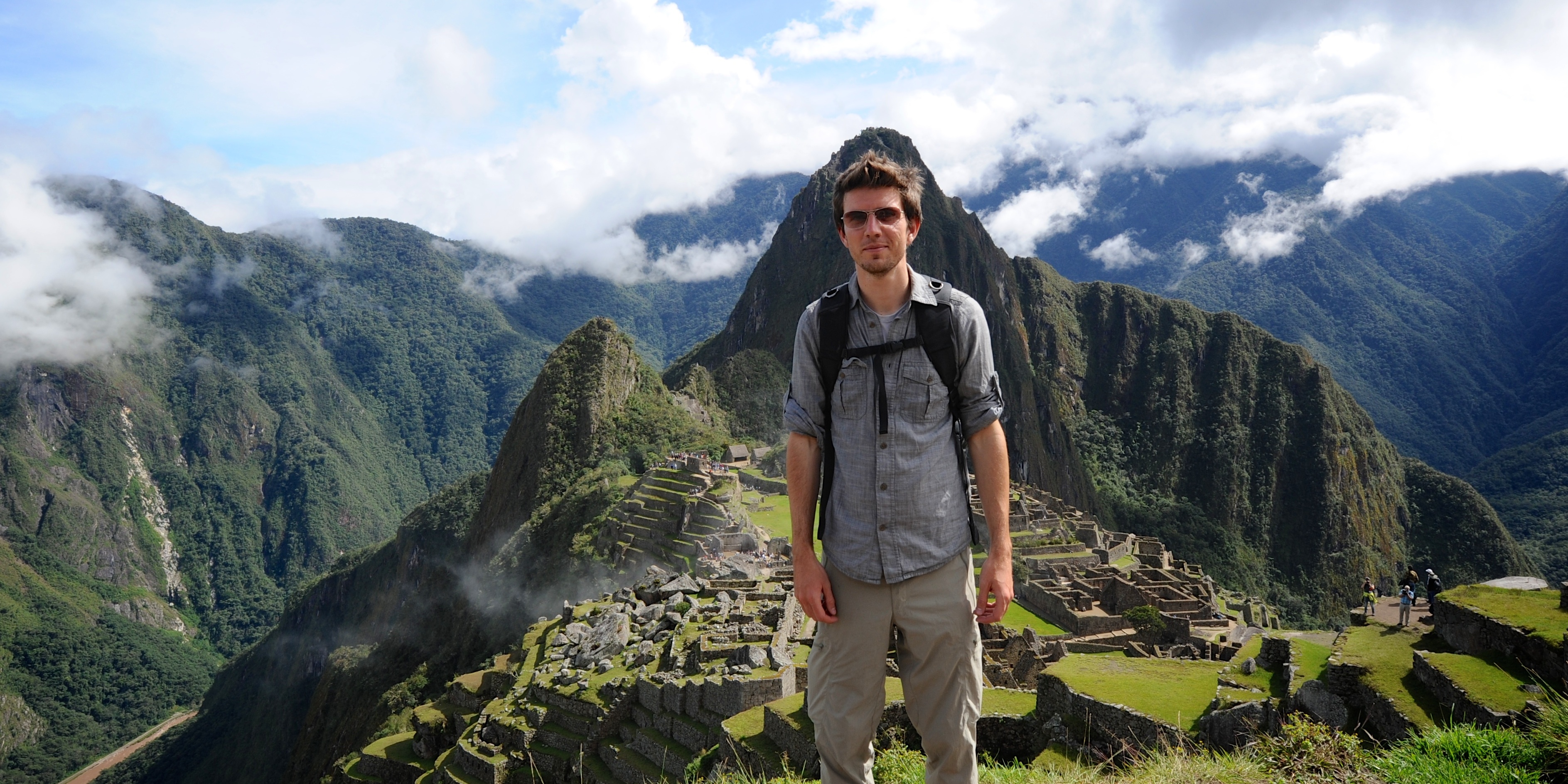 LP Maurice backpacking near Machu Picchu, Peru, during the trip that inspired him to found Busbud