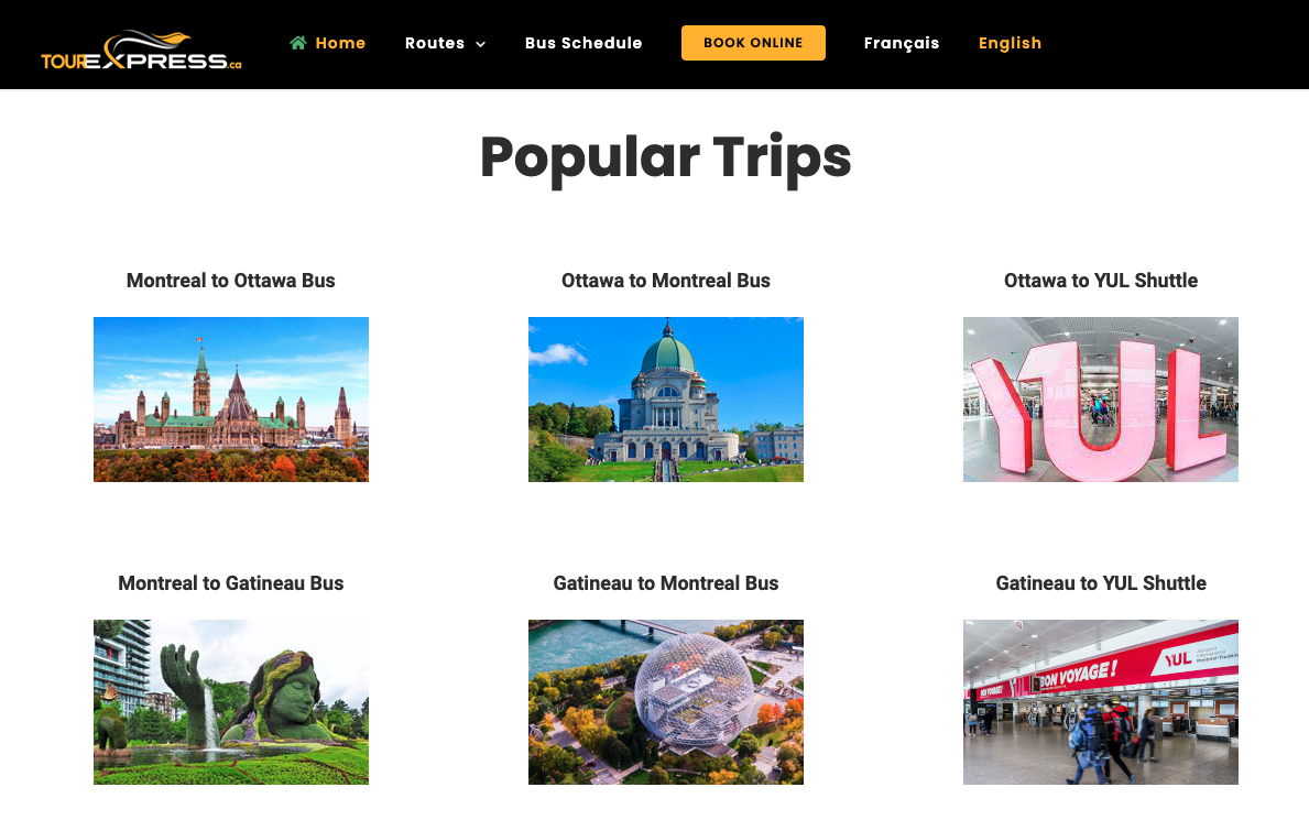 Tour Express official website accepting online bookings with Betterez