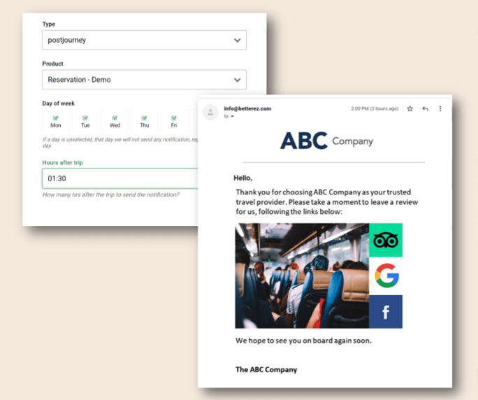 Pre and Post Trip Notifications from the Betterez Platform