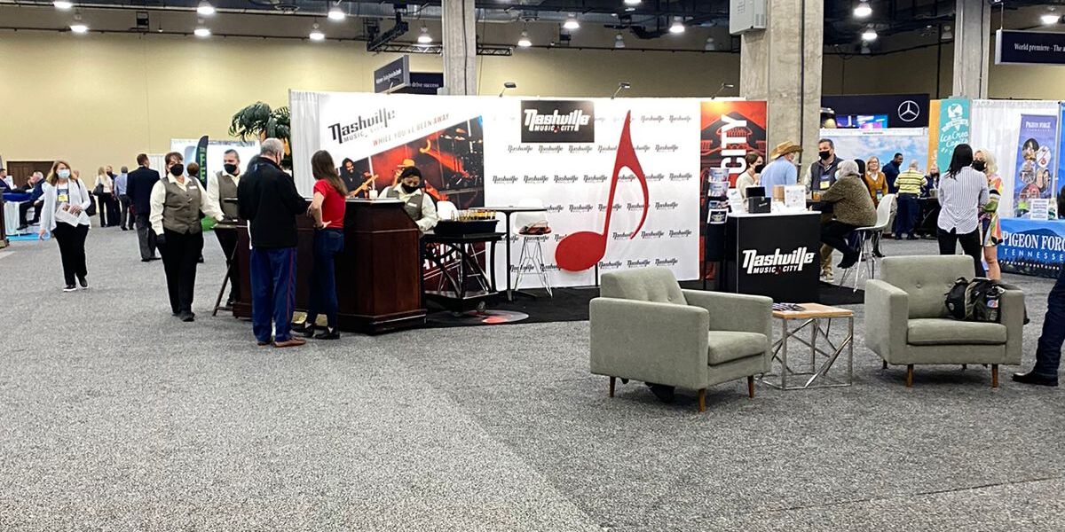 Attendees and booths on the ABA Marketplace convention floor